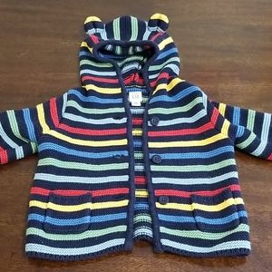 Gap knit hoodie bear cardigan rainbow 6-12 mo.